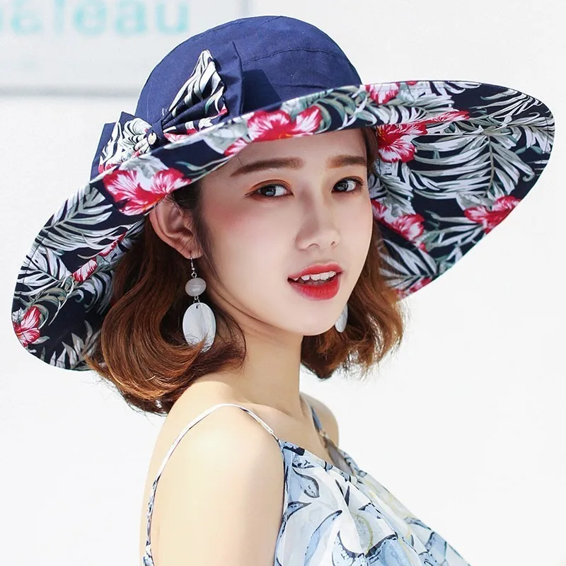 

Reversible Summer Hat for Women Superlarge Brim Beach Cap Sun Hat Female England Style Girls Bow Fedora Hat Hats for Women