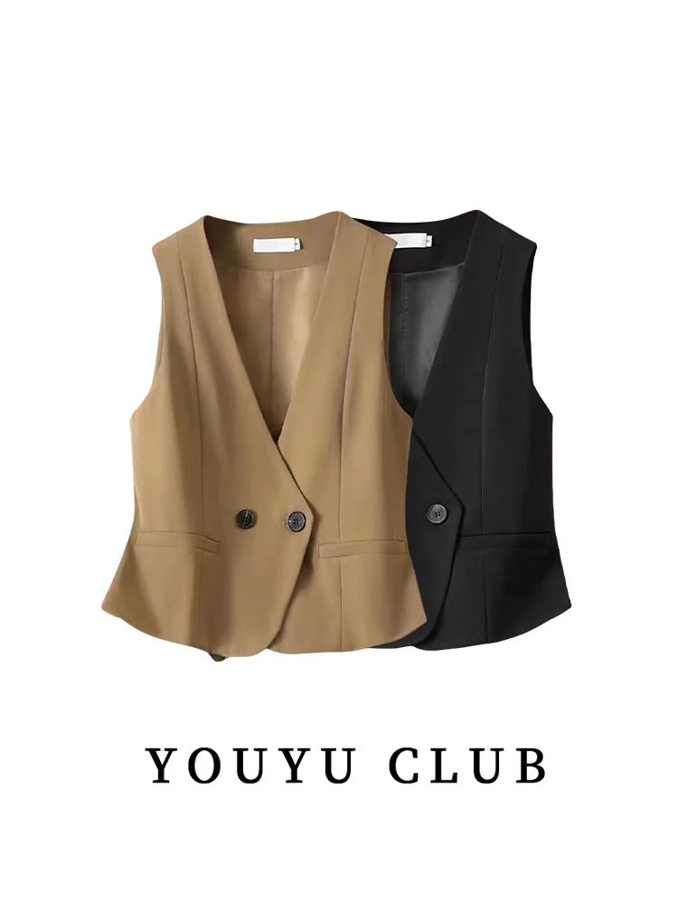 Новинка 2024 осенний жилет с искусственными карманами костюм для полных девушек