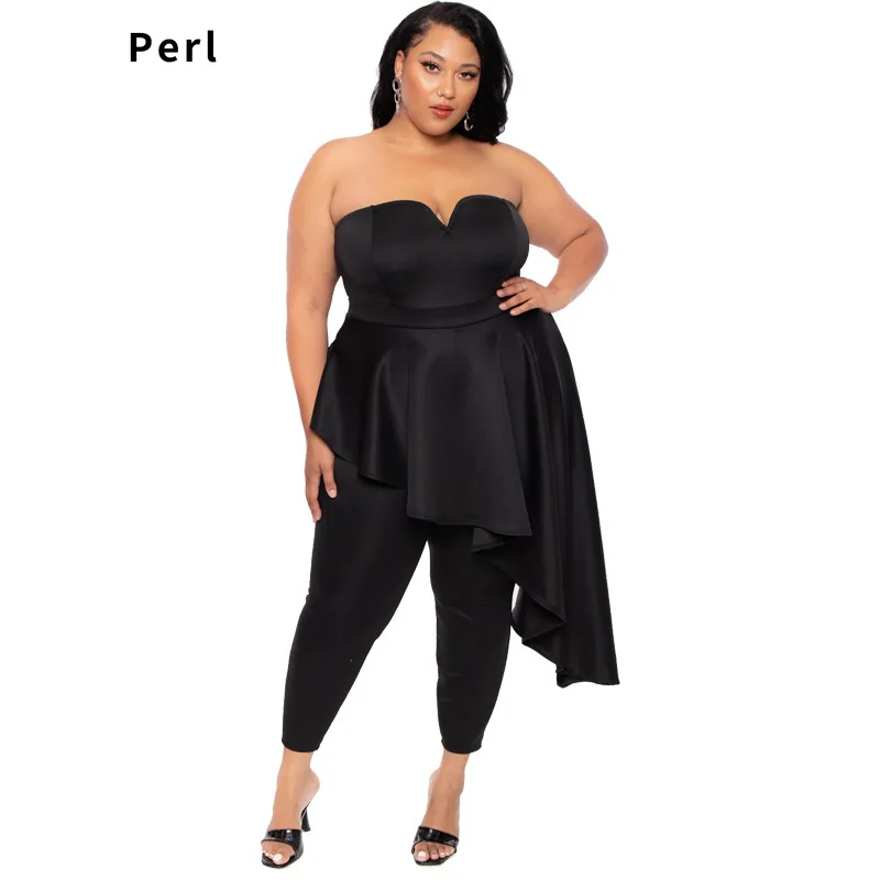 

Женский комплект из двух предметов, элегантный однотонный топ-труба и брюки, размеры 4XL, 5XL, 2022