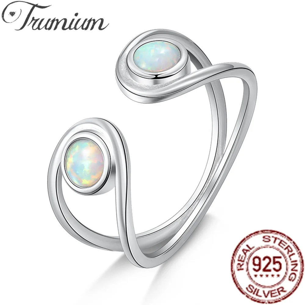 

Trumium 925 Sterling Silver Natural Opal Rings for Women Luxury Gemstone Open ring Classic Design Wedding Bands Fine Jewelry