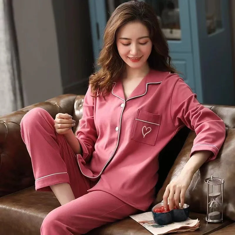 

Cotton Women's Pajamas Home Clothes Cardigan Long-sleeved Spring And Autumn Large Korean Two-piece Home Clothes Can Be Worn