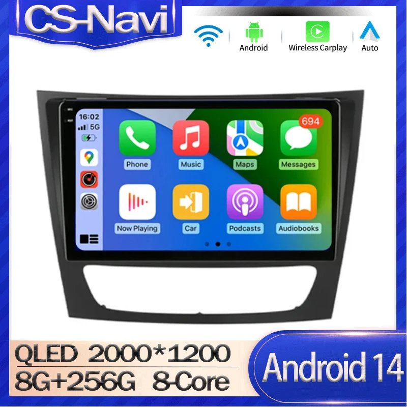9-дюймовый автомобильный радиоприемник Android 14 2 Din для Mercedes Benz E-class E Class W211 E200 CLS