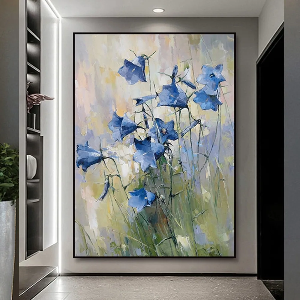 

Современный абстрактный синий цветок искусственная картина маслом ручной работы украшение для гостиной ландшафтное искусство