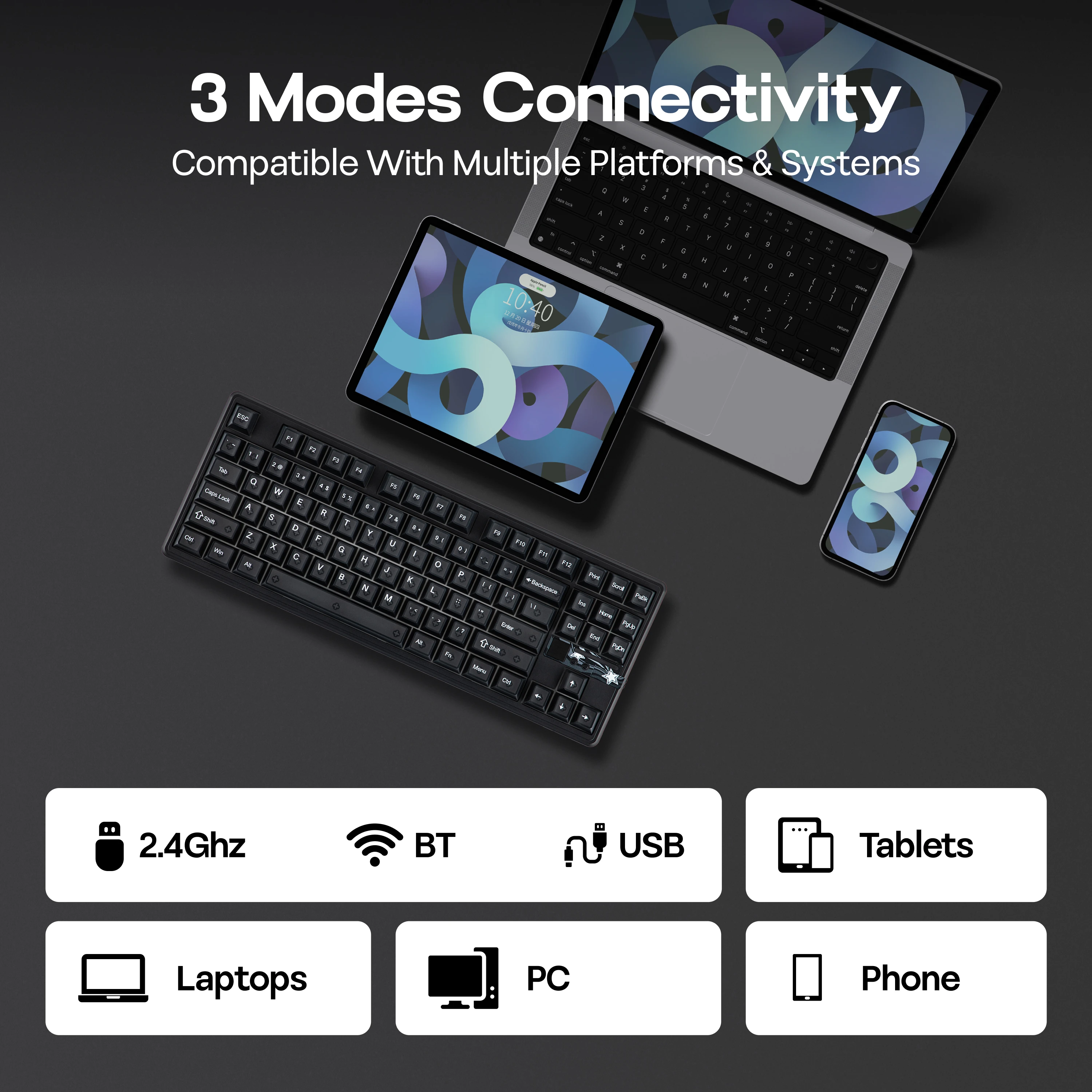 Фото AULA F87 PRO V2 TKL US ANSI Layout Проводная/BT/2,4 ГГц Беспроводная механическая игровая клавиатура с 10000 мАч и 8K Polling SOCD/MT/TGL №4