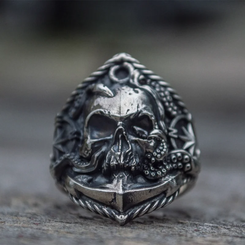 

Vintage Punk Wind Boat Anchor Skeleton Head Compass Male and Female Rings Hip Hop Dark Wind Ring Jewelry