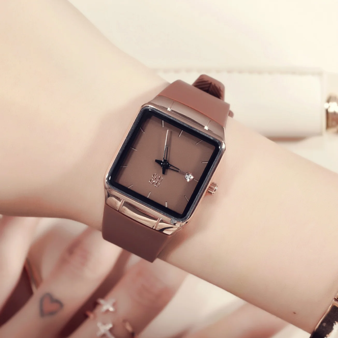 2018 GUOU Brand Watches Women Luxury Rose Gold Antique Square Casual Leather Dress Quartz Wrist watch Relogio Feminino Montre enlarge
