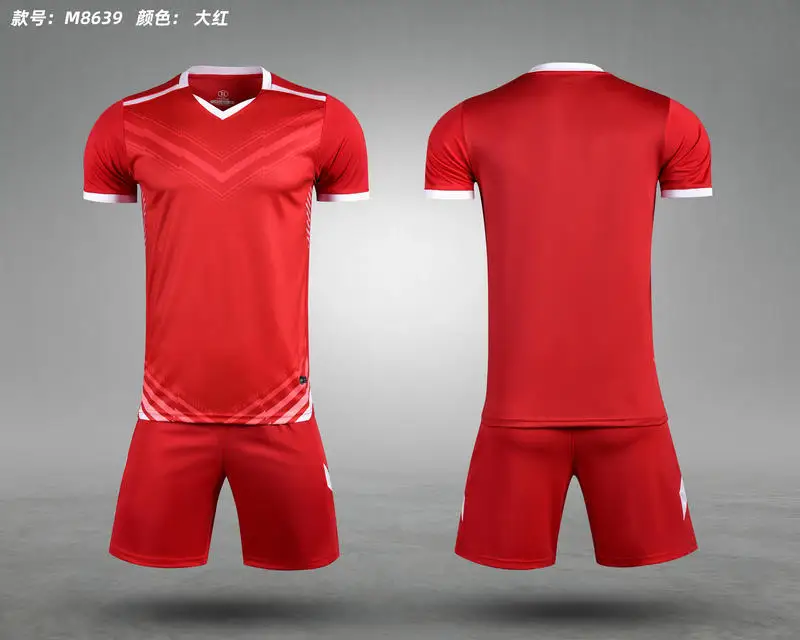 

8639 Football Suit Men's Game Training Team Uniform Printed Breathable Football Shirt Sportswear Short Sleeve Wholesale Summer