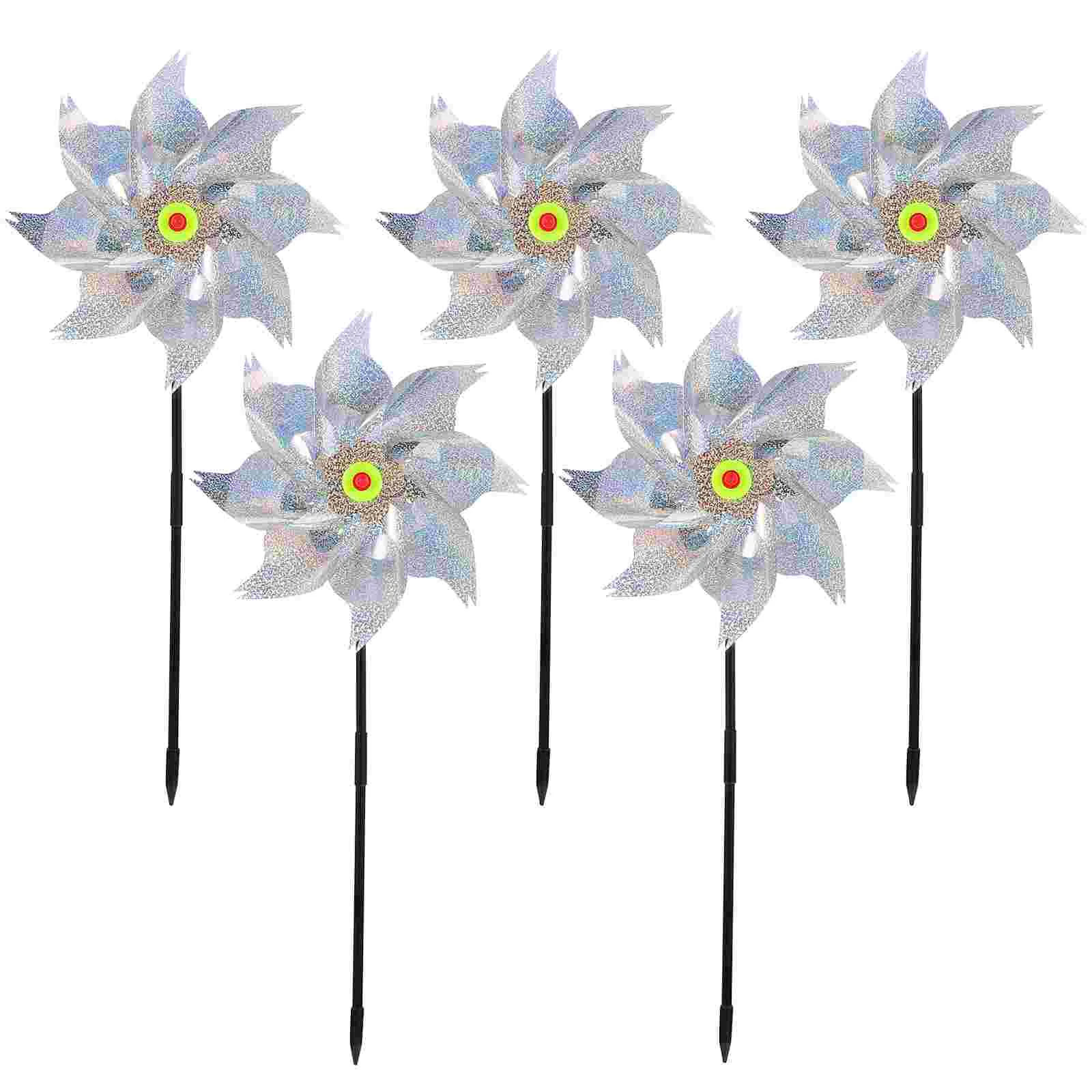 

5pcs Plastic Durable Bird Repellent Pinwheel Reflective Pinwheel for Yard Patio Garden
