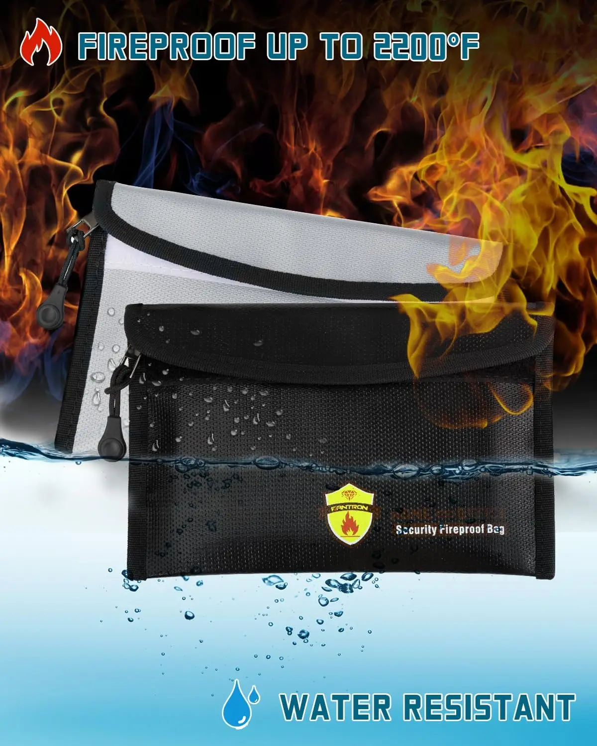 

Огнестойкая сумка для документов (2200 ℉ ) - Водонепроницаемый, маленький, размер 5 x 8 дюймов, 2 упаковки, сумка для денег на молнии для хранения наличных, ювелирных изделий и пропуска