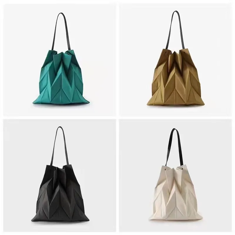 

Модные женские плиссированные сумки с геометрическим рисунком, холщовая вместительная сумка на плечо в Корейском стиле, женская сумка для ...