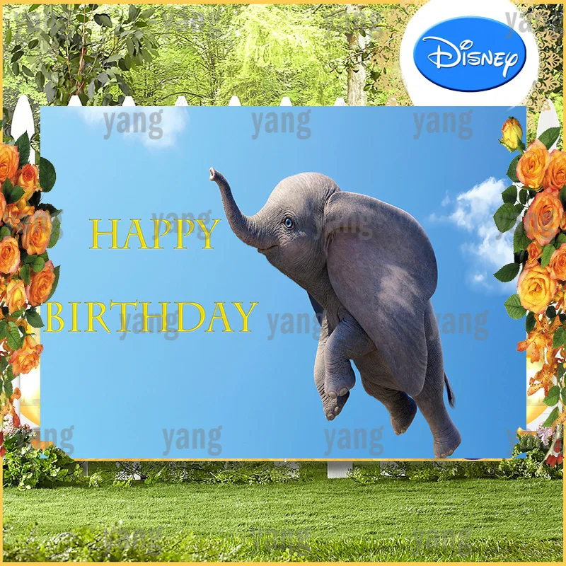 Custom Blue Sky And White Clouds Background Disney Performer Dumbo Circus Party Decoration Banner Kids Birthday Backdrop Wall