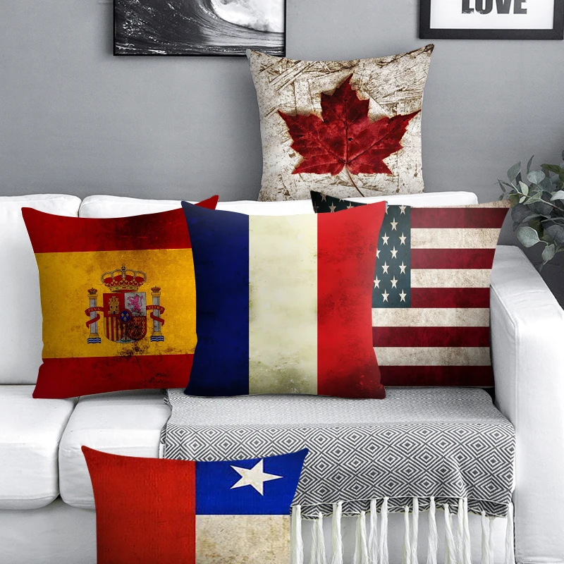 

Creative Design Flag Print Decorative Pillow Cover 45*45cm Decor Home Family Sofa Cushion Cover Polyester Throw Pillowcases