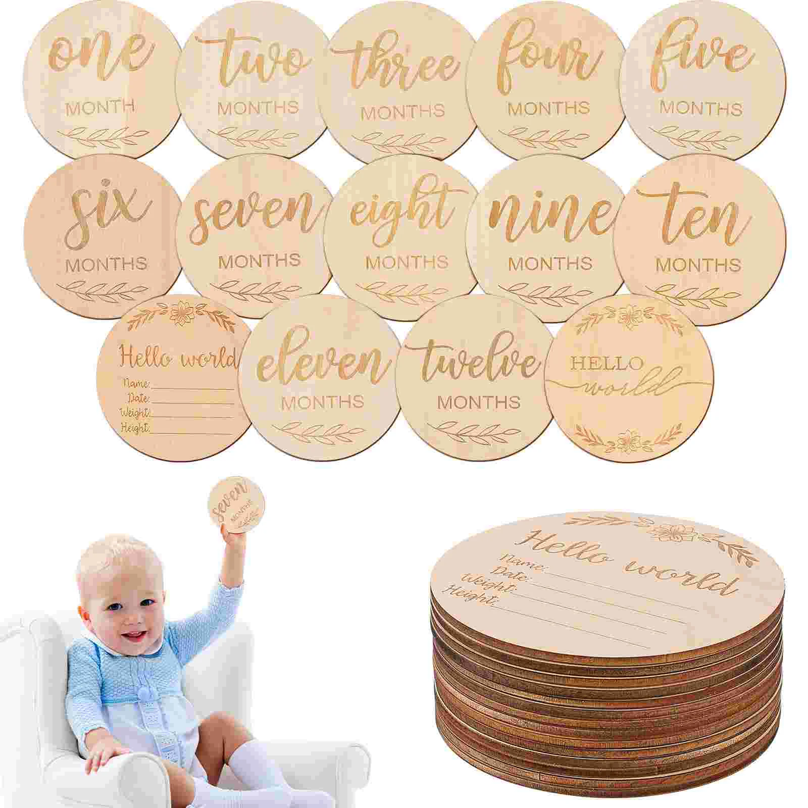 

Milestone Baby Monthly Discs Wooden Blocks Month Announcement Wood Newborn Circles Months Sign Signs Pregnancy Photo Props Prop
