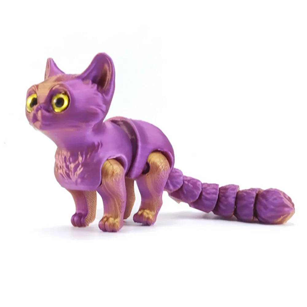 

3D печатная мини-фигурка милого кота, многосуставная подвижная с блестящими глазами для украшения комнаты, аксессуары, подарок для детей