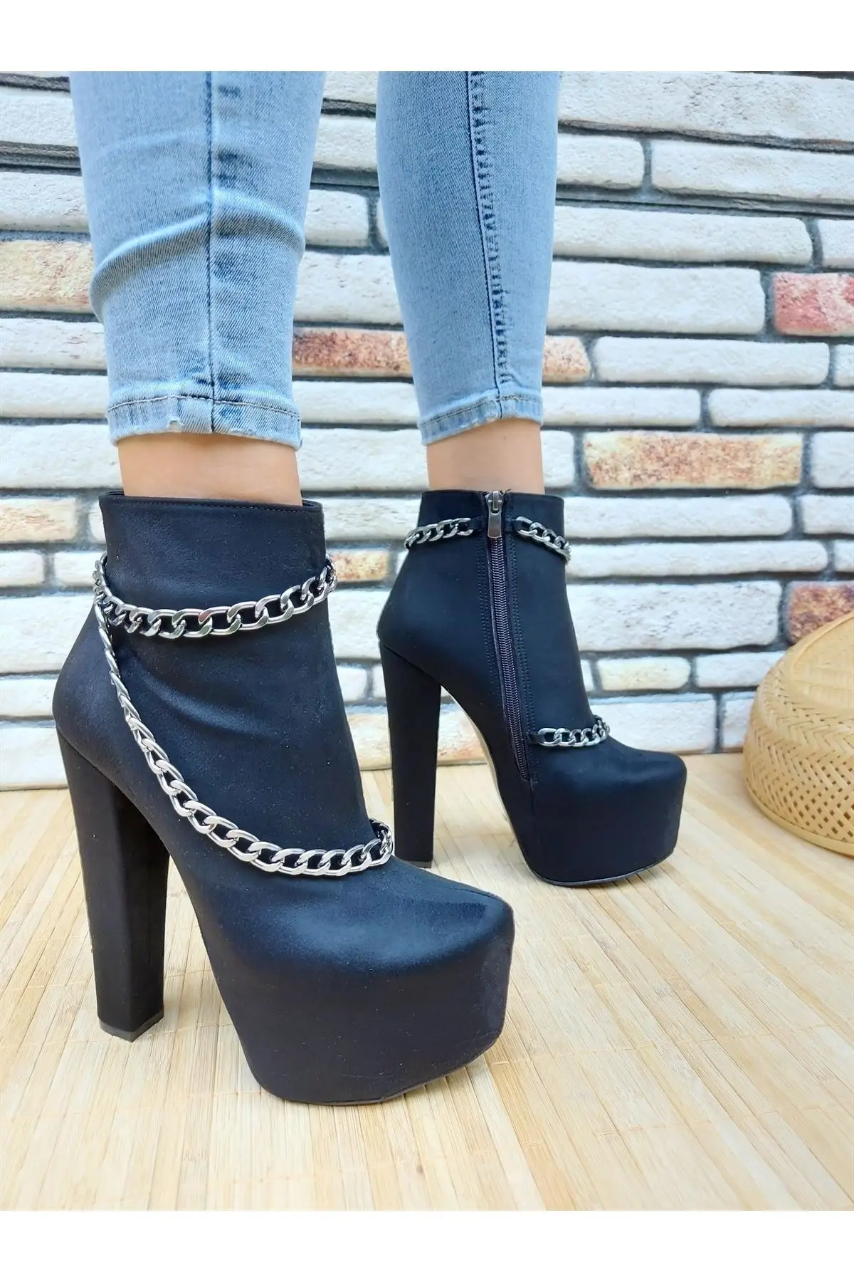 

Женские замшевые сапоги Lucki на высоком каблуке с цепочкой, удобные женские роскошные стильные женские сапоги