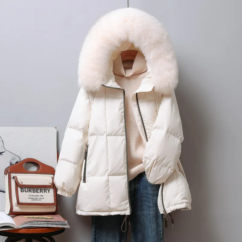 New Women Fox Fur Collar Down Jacket Casual Style Autumn Winter Coats And Parkas Female Outwear
