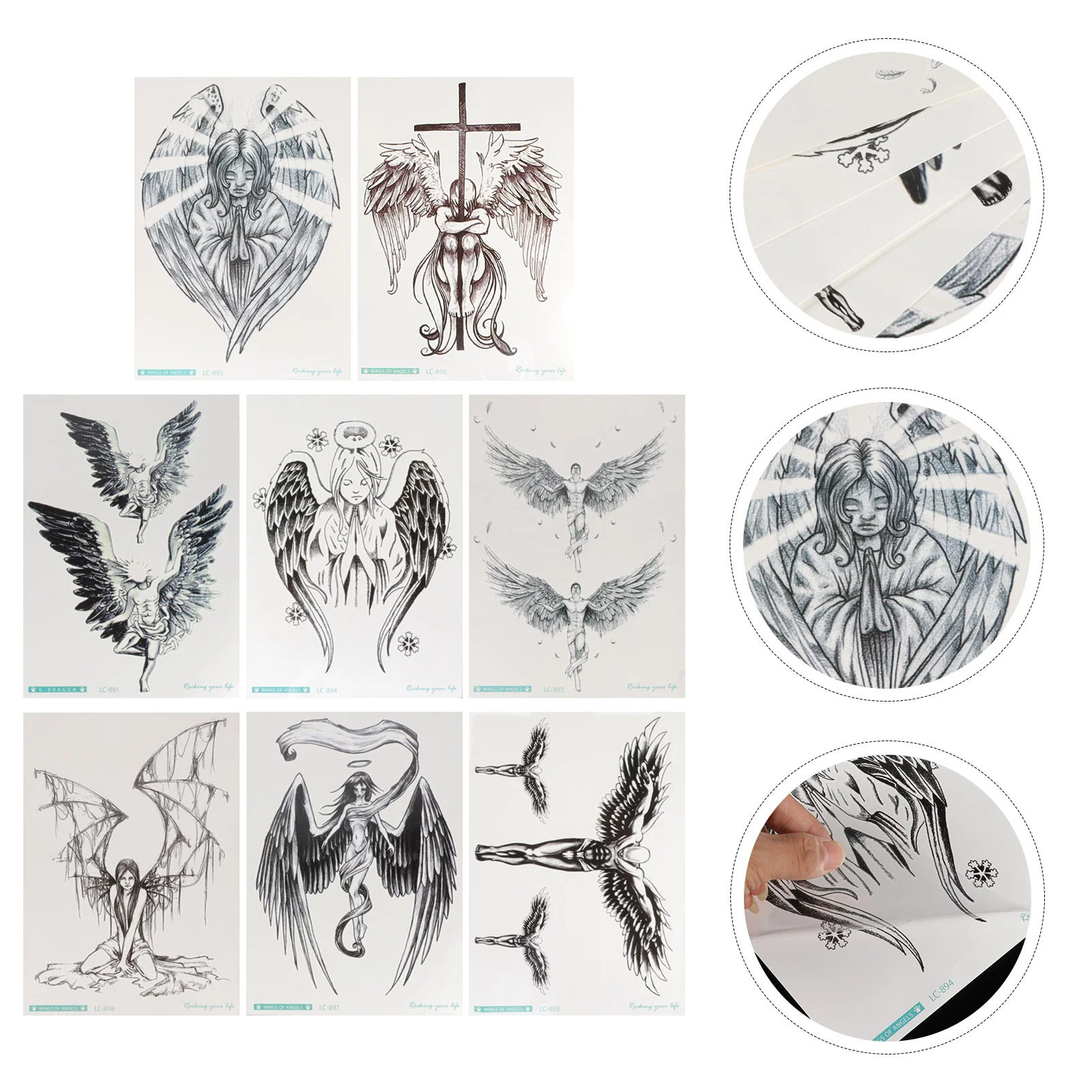 

8 Pcs Angel Tattoo Sticker Temporary Tattoos Waterproof Celebrity Party Favors Paper Body Decor