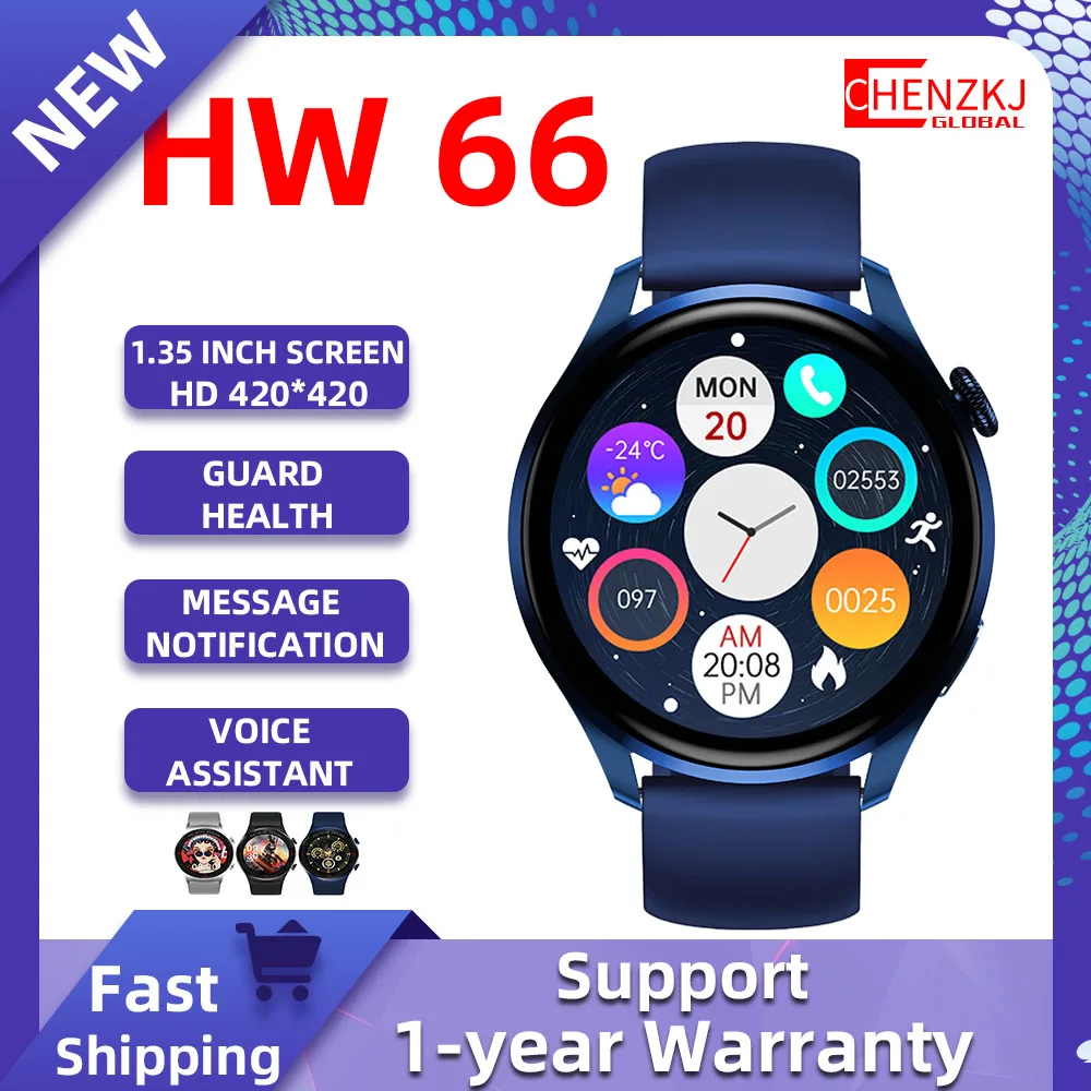 

Смарт-часы HW66 AMOLED для мужчин и женщин, умные часы с HD экраном 1,35 дюйма, с датчиком кровяного давления, подключением по Bluetooth, Pk GTR 3 GTS 2