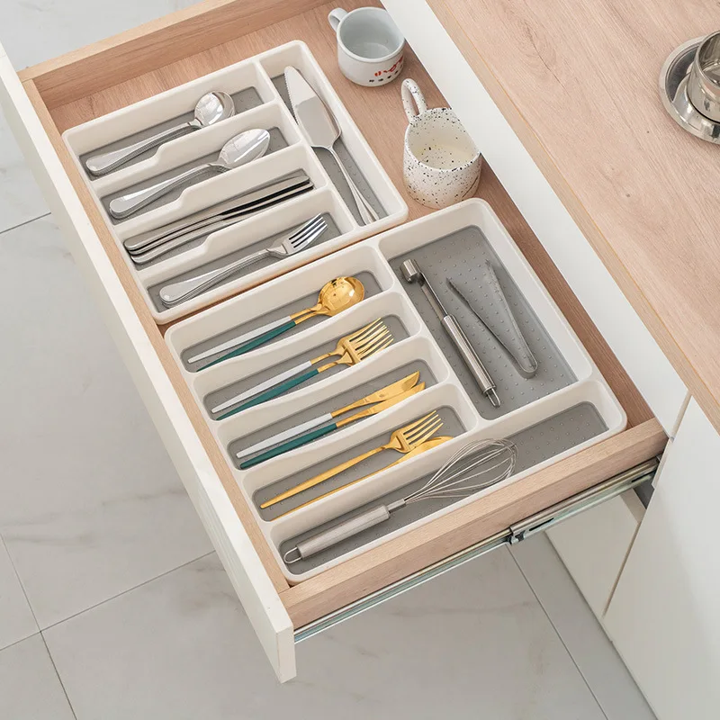 Plastic Cutlery Tray Drawer Organizer Separation Cutlery Knife Spoon Fork Tableware Storage Box  Kitchen Srorage Accessories
