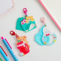 kawaii photocard holder cute cartoon animal bus card protective cover with keychain idol photo sleeves protector stationery