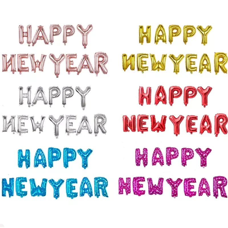 

50set/16inch/600pcs English Happy New Year Aluminum Film Balloon Holiday Celebration Decoration Balloon Christmas Decoration
