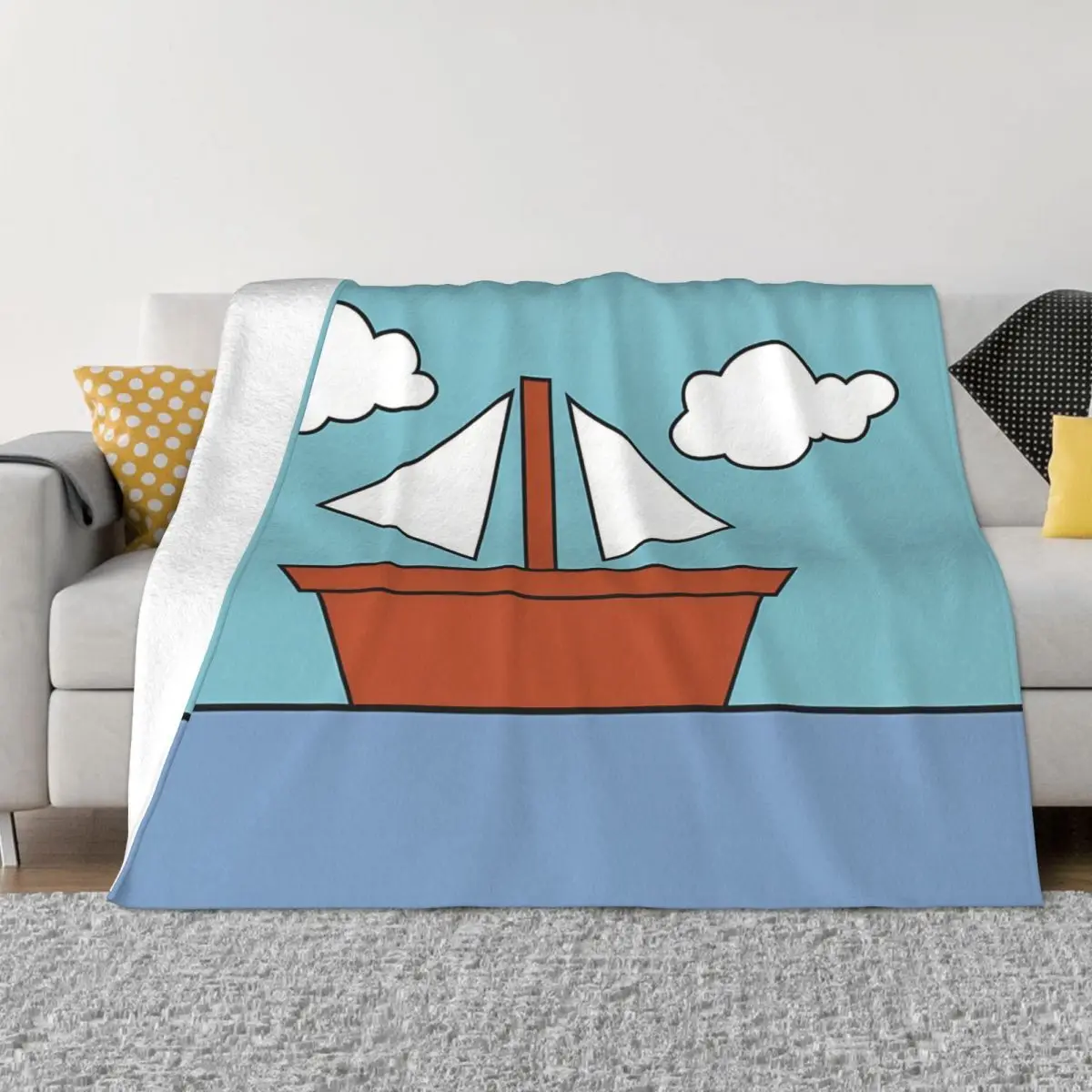 

Blanket Flannel Decoration Boat Picture Portable Home Bedspread