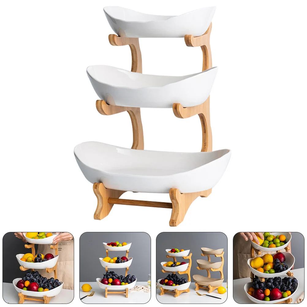 

Fruit Serving Plates Stand Appetizer Ceramic Tray Plate Bowl Tier Wood Dessert Party Basket Server Storage Cake Bowls Tiered