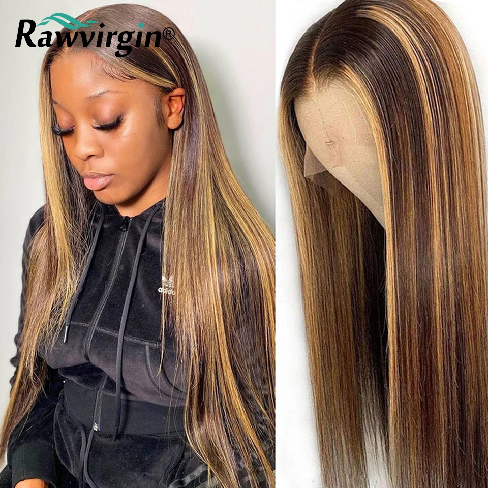 

4/27 Highlight Wig Human Hair Straight 13x4 HD Transparent Lace Front Human Hair Wigs Omber Honey Blonde Lace Front Wigs 150%
