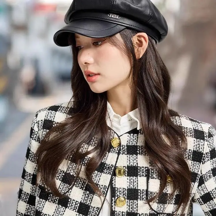 Флагманская черная восьмиугольная кепка из искусственной кожи с