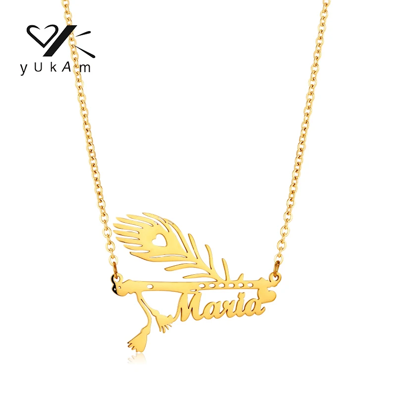 YUKAM Feather Aesthetic Necklaces Name Necklace Custom Personalized Gift Ideas Special Women Customizable Stainless Customized