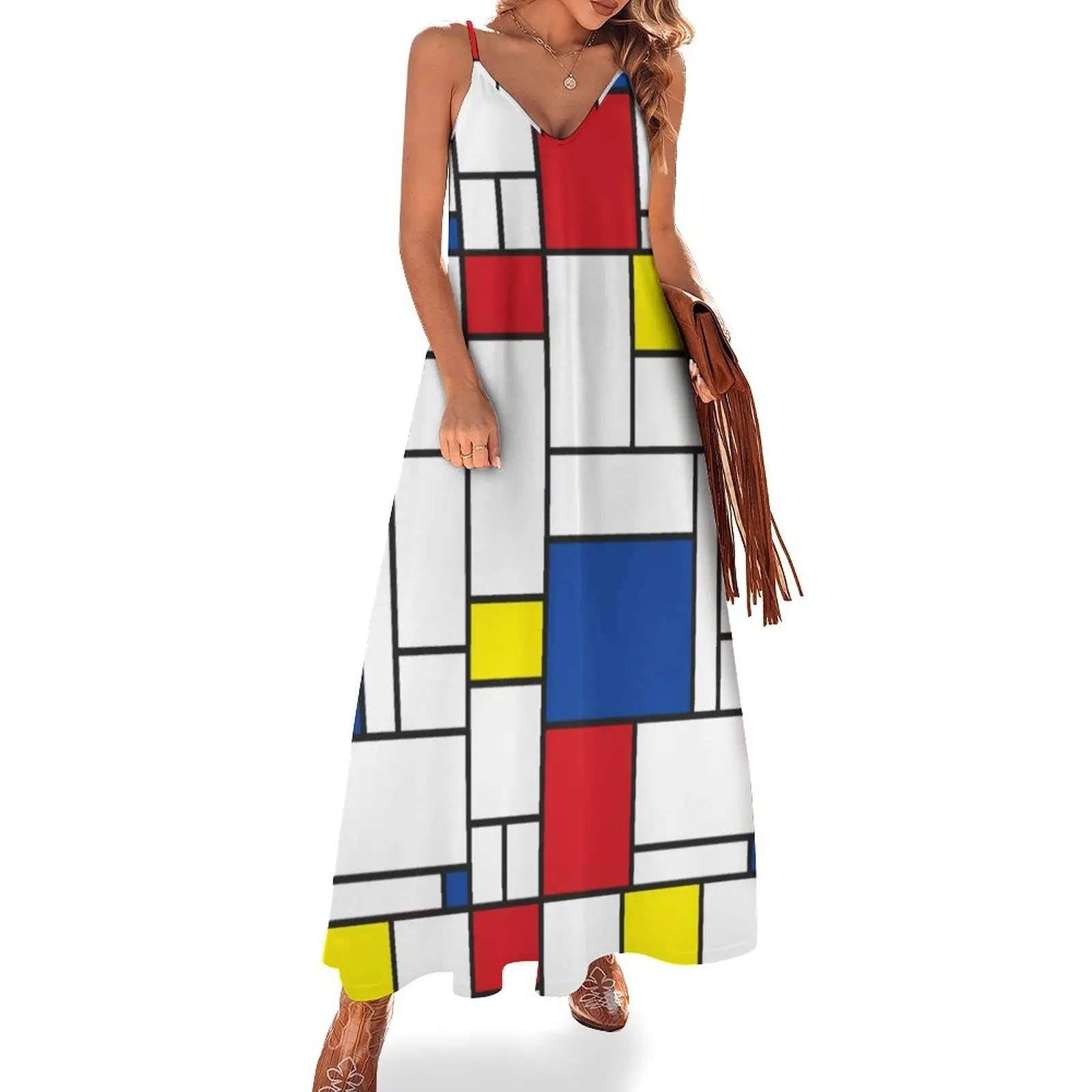 

Colorful Geometric Print Dress Modern Art Aesthetic V Neck Boho Beach Long Dresses Ladies Graphic Sexy Maxi Dress Large Size 4XL