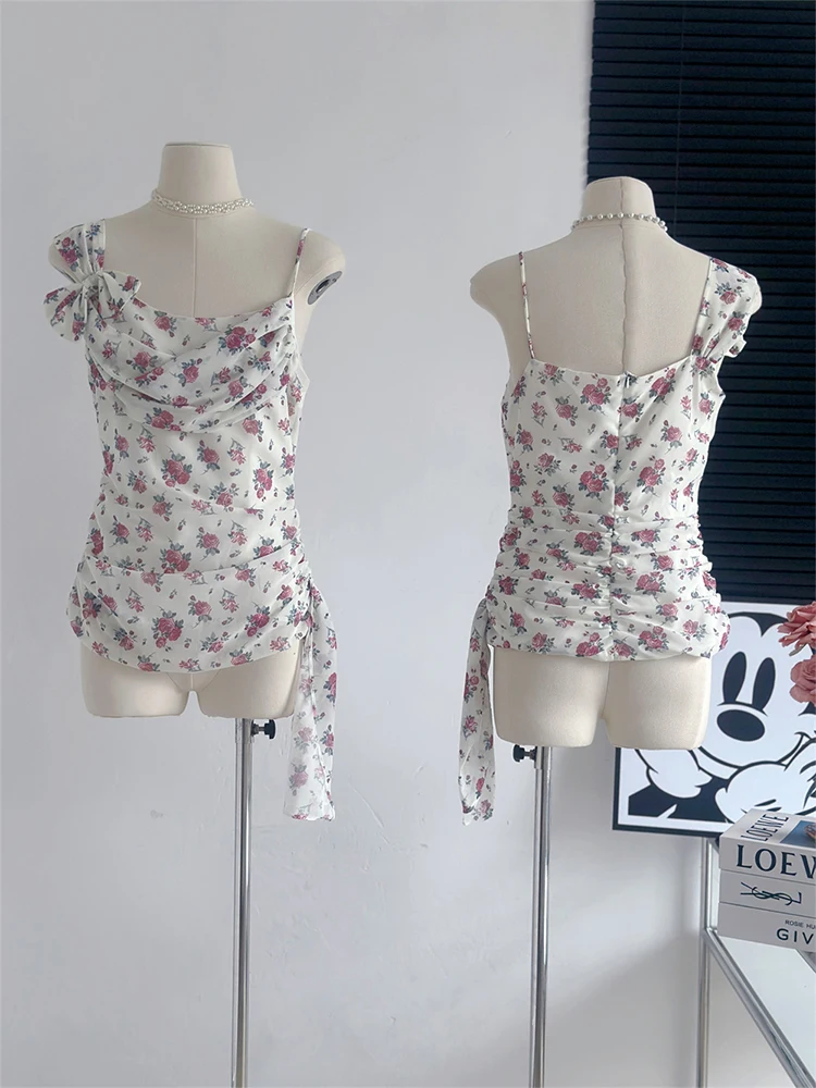 Женский укороченный топ в стиле девушки Мори винтажный с цветочным принтом