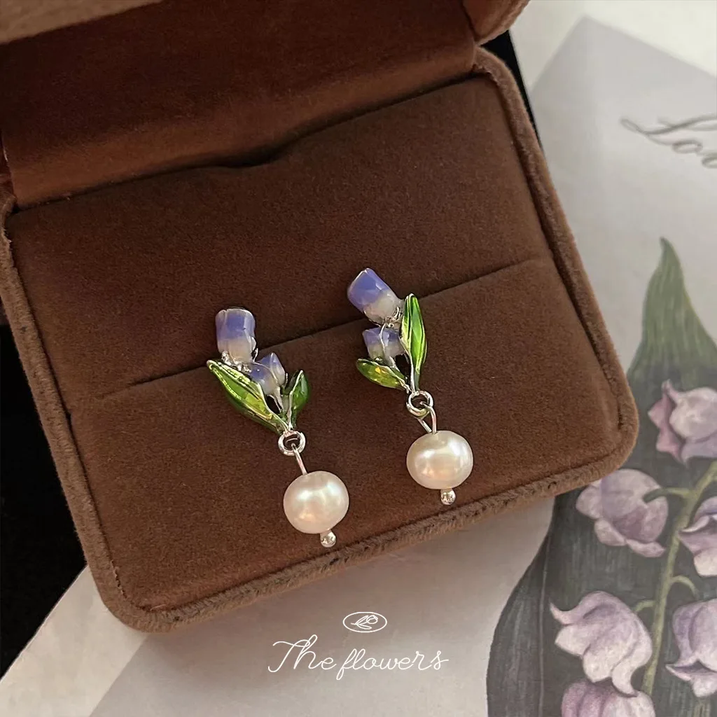 

Chaoxian ~ Freshwater Pearl Drop Glaze Purple 925 Silver Needle Tulip Stud Earrings Handmade Earrings