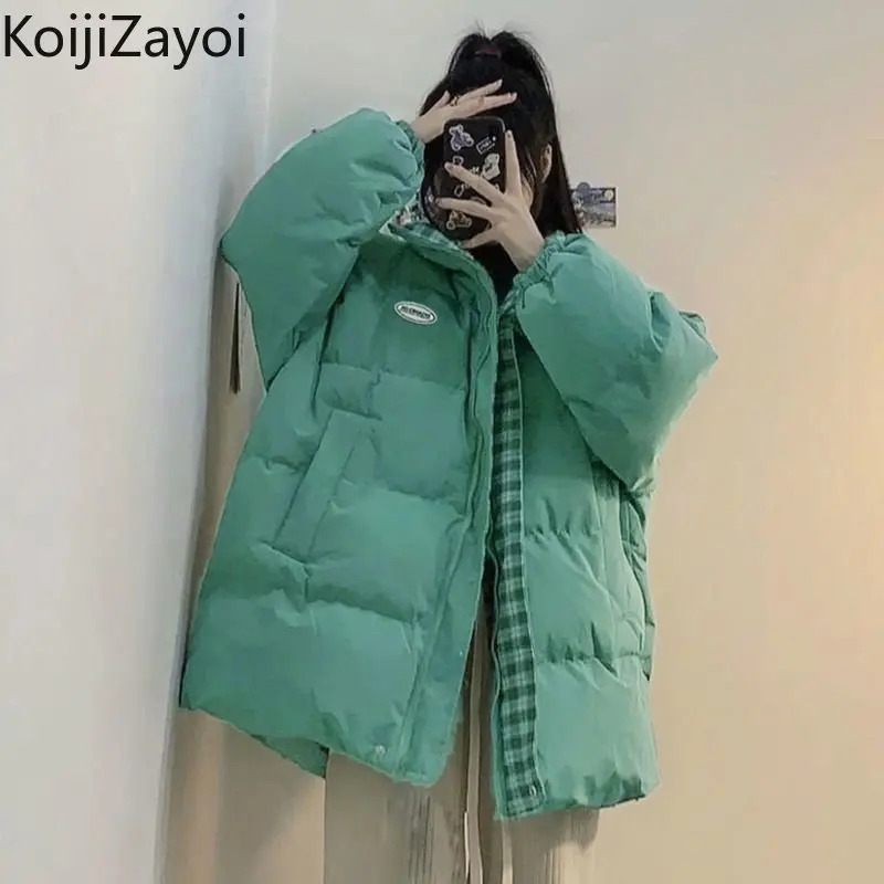 

Koijizayoi Casual Women Loose Parkas Plaid Solid Zip Up Quilted Coat Winter Thick Warm Tops 2022 Chic Parka Korean Coats