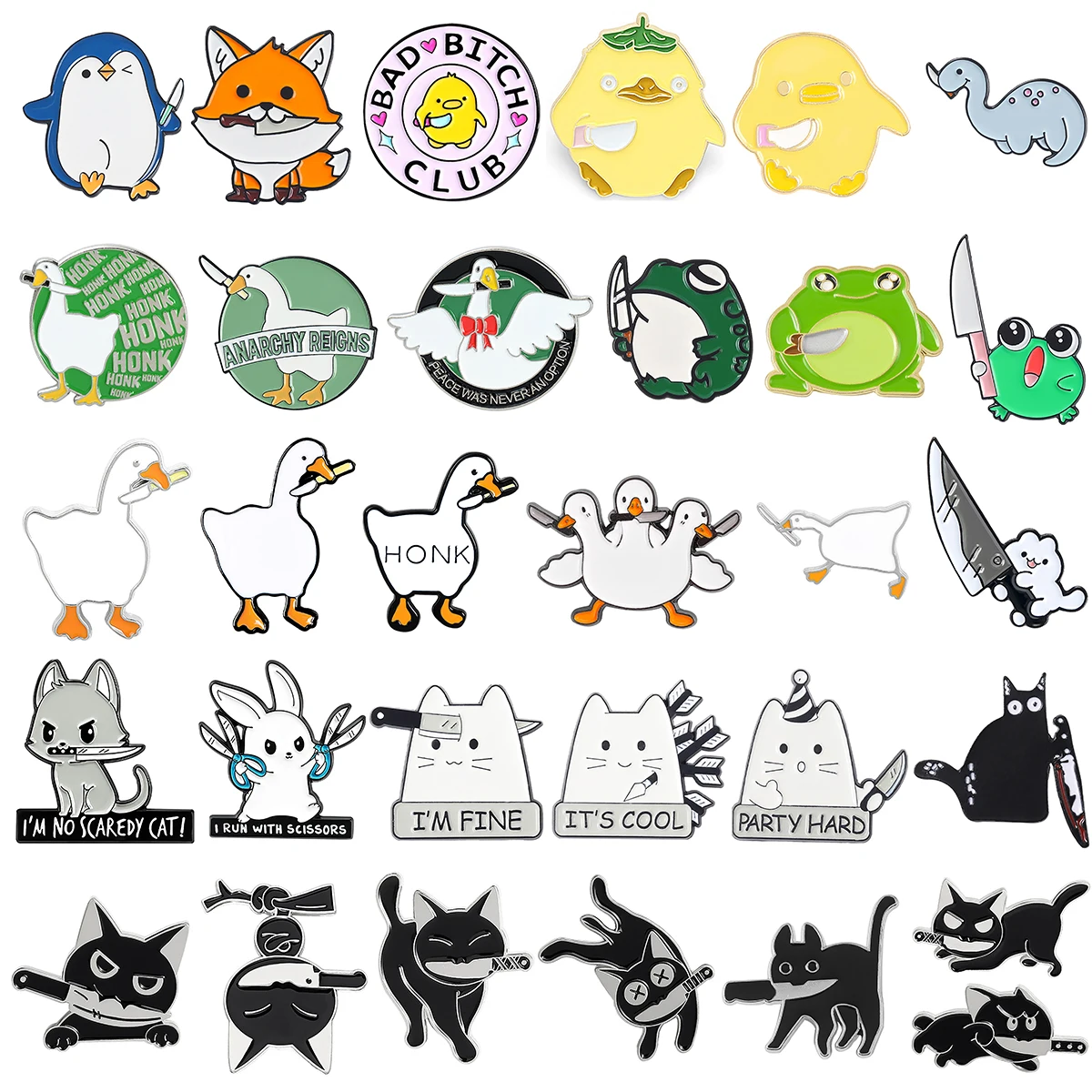 Брошь с ножом в виде животного кошка утка лиса лягушка кролик пингвин убийца