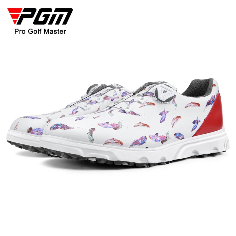 

PGM Men Golf Shoes Full Waterproof Microfiber Leather Sneakers Feather Designer Rotate Strap Studded Sports Wear