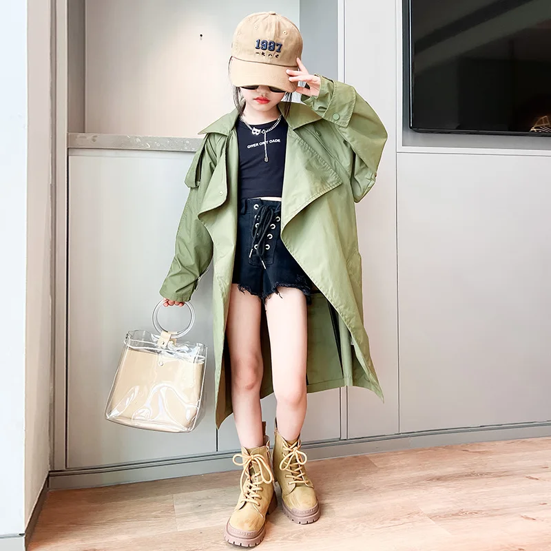 

Teenage Clothing Fashion Casual Trench Coats Spring Autumn New Streetwear Windbreaker Kids Clothes for Girls Loose Tops 4-14 Yrs