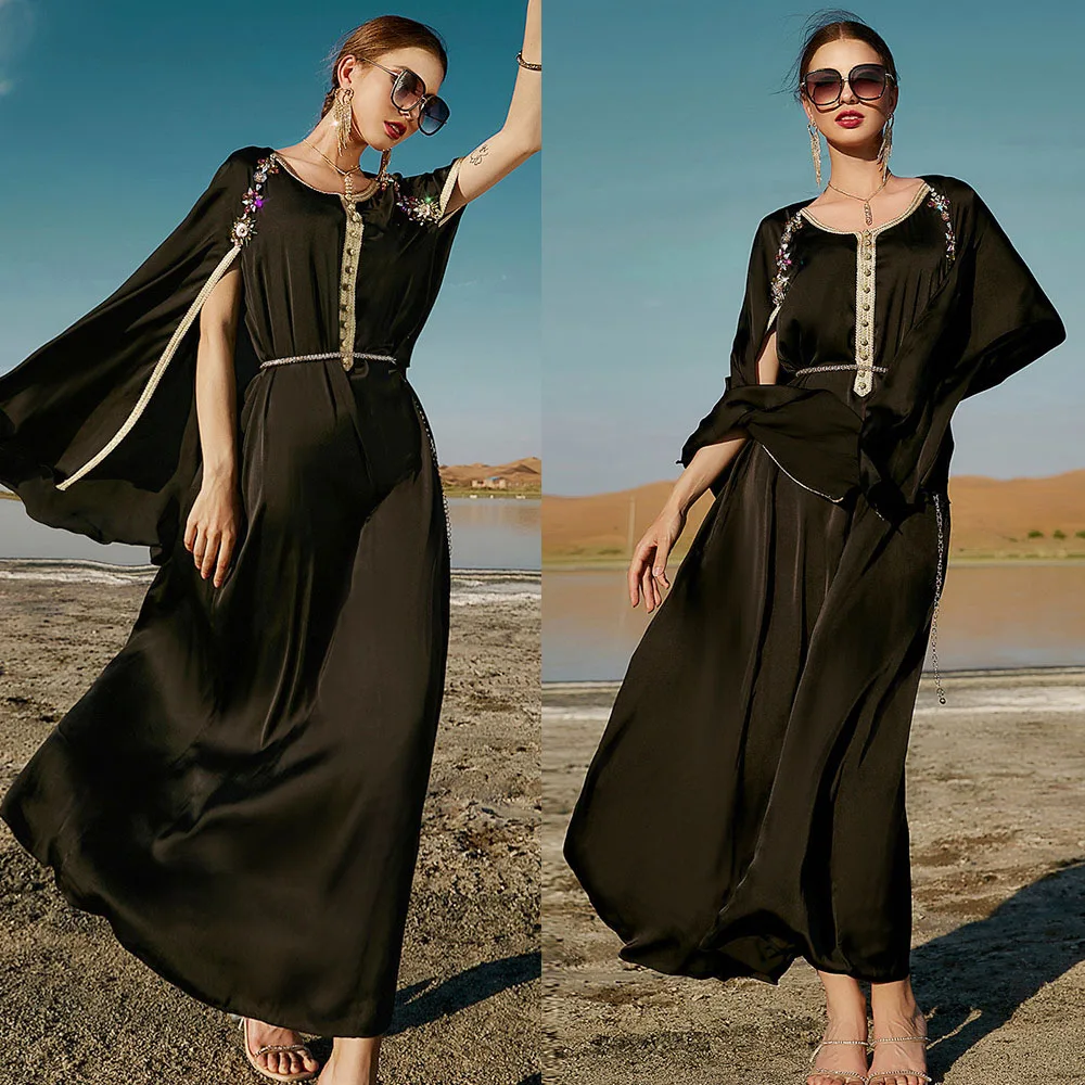 Элегантное мусульманское вечернее платье стразы накидка длинное кафтан