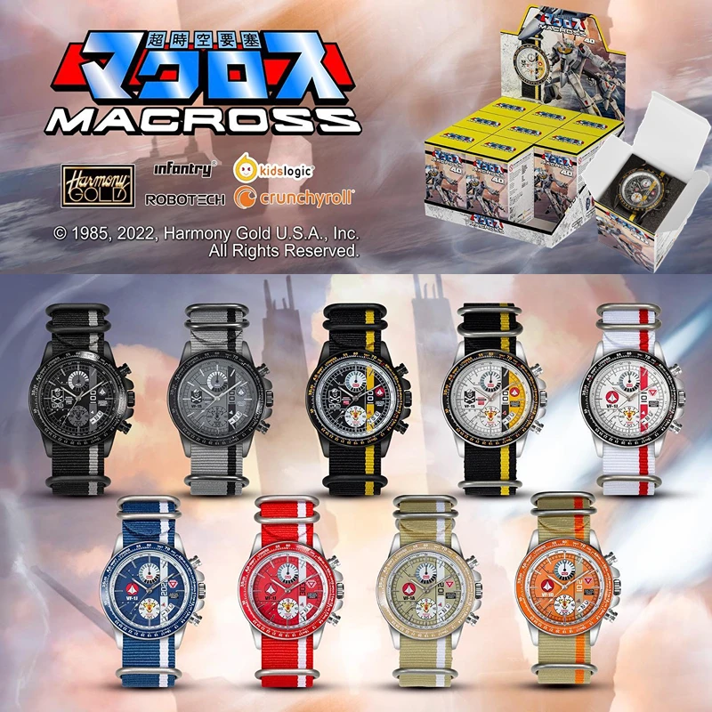 

In Stock Robotech Macross 40th Anniversary Co-branded Limited Edition Kigomi Watch Skull One VF-1S VF Fighter Livery Optional