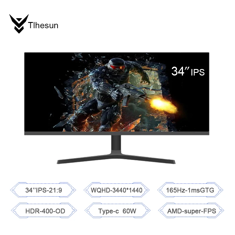 монитор 34 дюймовый 4K 165Hz широкий дисплей 21:9 IPS WQHD 3440 * 1440 ...