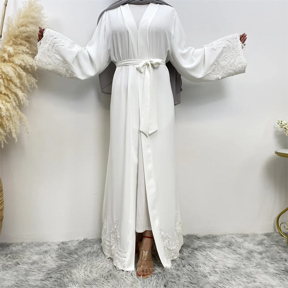 Muslim Fashion Open Abaya Embroidery Appliques Cardigan Robe Dresses Women Islamic Clothes Dubai Turkish Ramadan Eid Kaftan