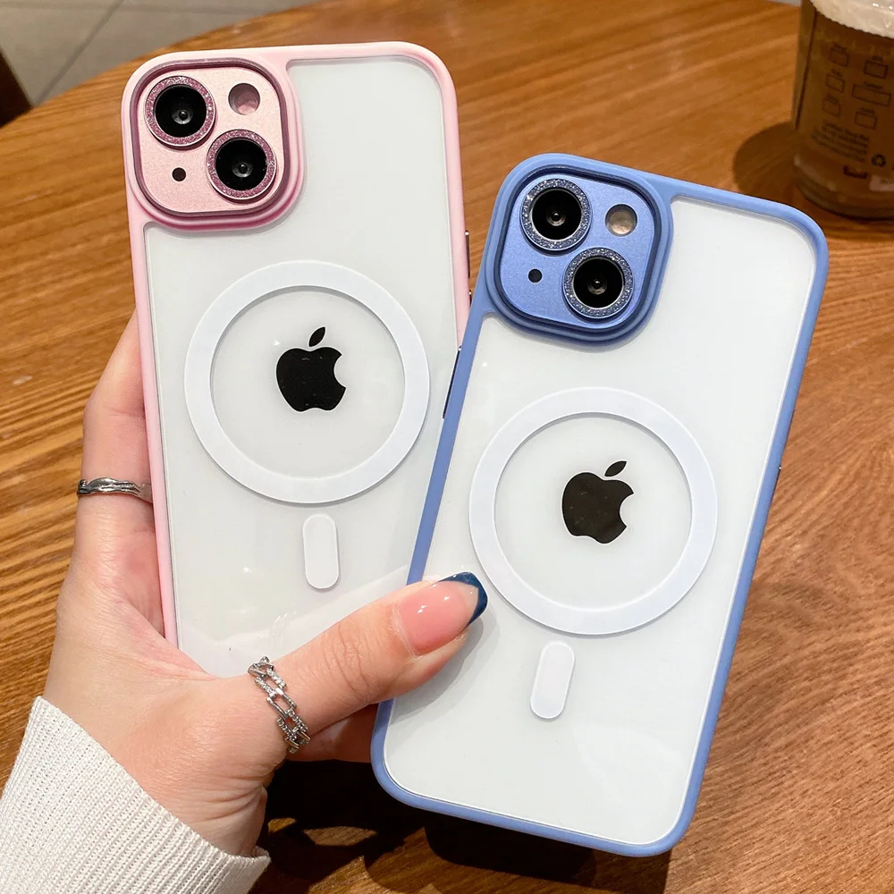 

Прозрачный чехол Magsafe для iPhone 13 Pro Max, чехол для телефона, блестящий чехол с полным покрытием камеры для iPhone 12, прозрачный чехол из ТПУ