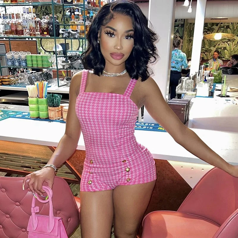 

Модные сетчатые комбинезоны с принтом, женские Комбинезоны на бретелях-спагетти с пуговицами и открытой спиной, уличная одежда, Цельный Нар...