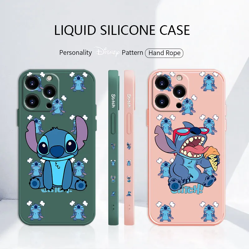 

Silicone Style Edge Phone Disney Stitch Ice Cream Liquid Case for Apple iPhone 11 12 13 Pro Max XS 7 8 Plus SE 6splus iphone11