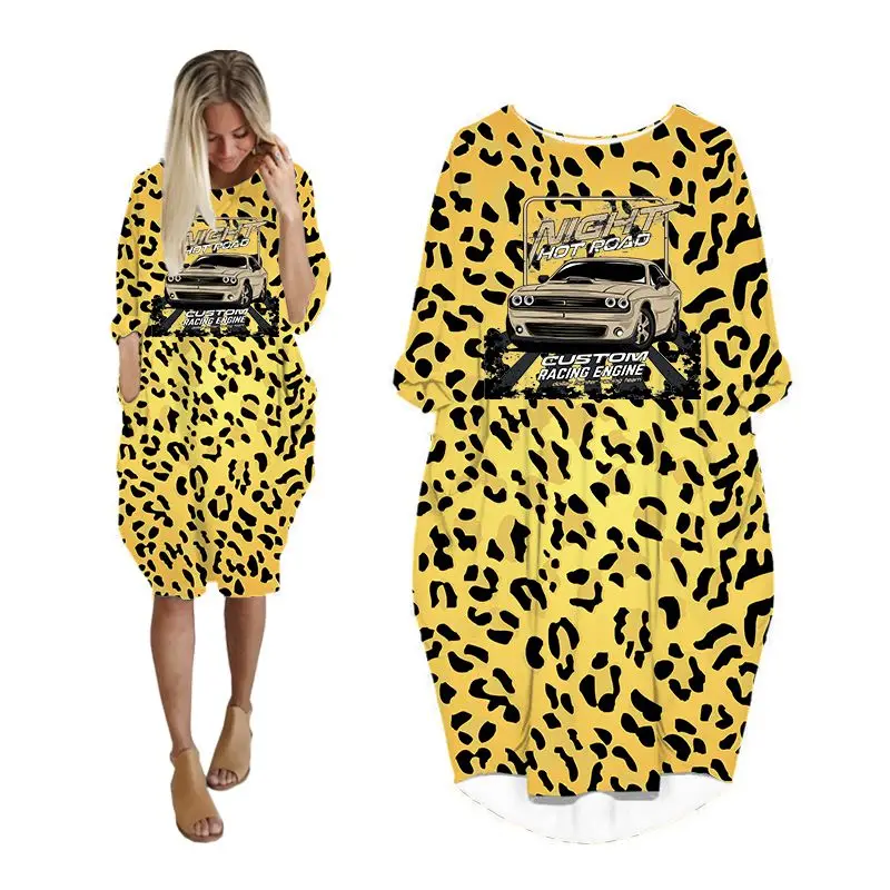 

Леопардовые платья для женщин, летняя модная одежда с длинным рукавом в Корейском стиле, женская одежда больших размеров, женское платье-ми...