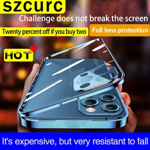for iphone 13 pro max case new360° full protection tempered magnetic adsorption glass phone sleeve iphone 11 12 mini phone cover free global ship