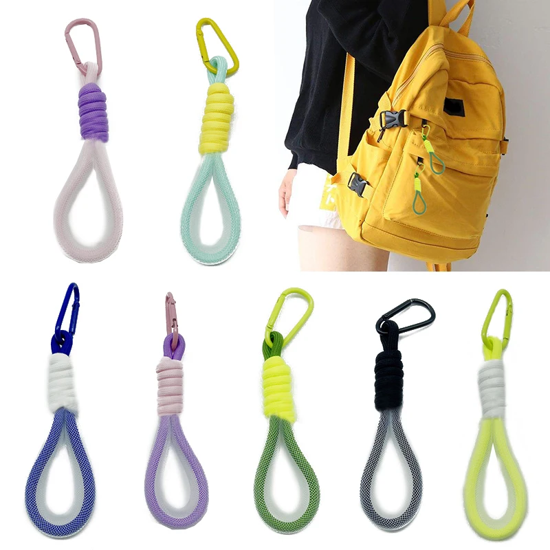 

Simple Key Pendant Two-color Buckle Mesh Rope Pendant Phone Strap Mobile Phone Landyard Wrist Rope Short Style Fluorescent Color