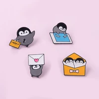 lovely penguin envelope enamel brooch trend creative cartoon animal badge punk bag clothing lapel pin kids jewelry gift 2022