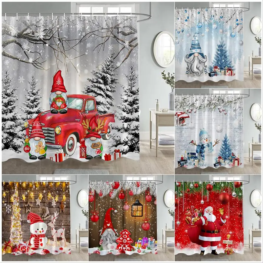 

Забавная занавеска для душа в виде Санта Клауса, красный грузовик, Зимний лес, Рождественская елка, снеговик, Рождественский Декор, занавески для ванной из полиэстера