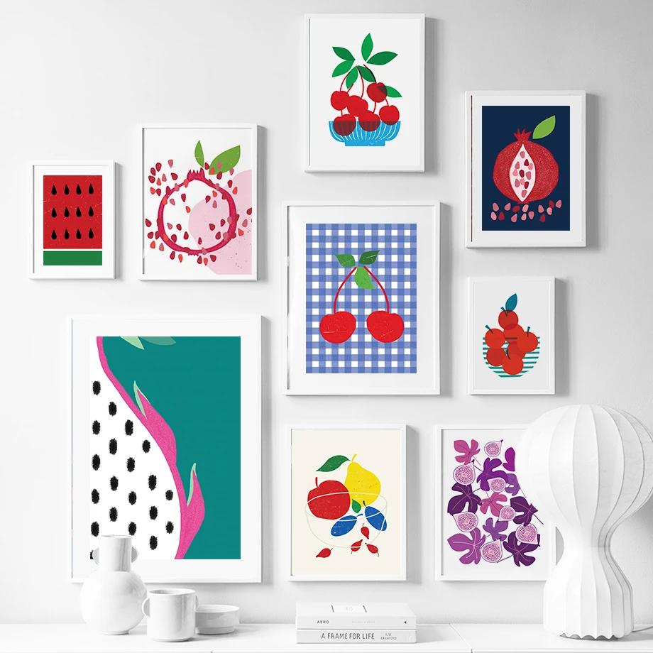 

Cherry Fig Pomegranate Dragon Fruit Wall Art Canvas Painting Nordic Posters And Prints Fruit Wall Pictures For Living Room Decor